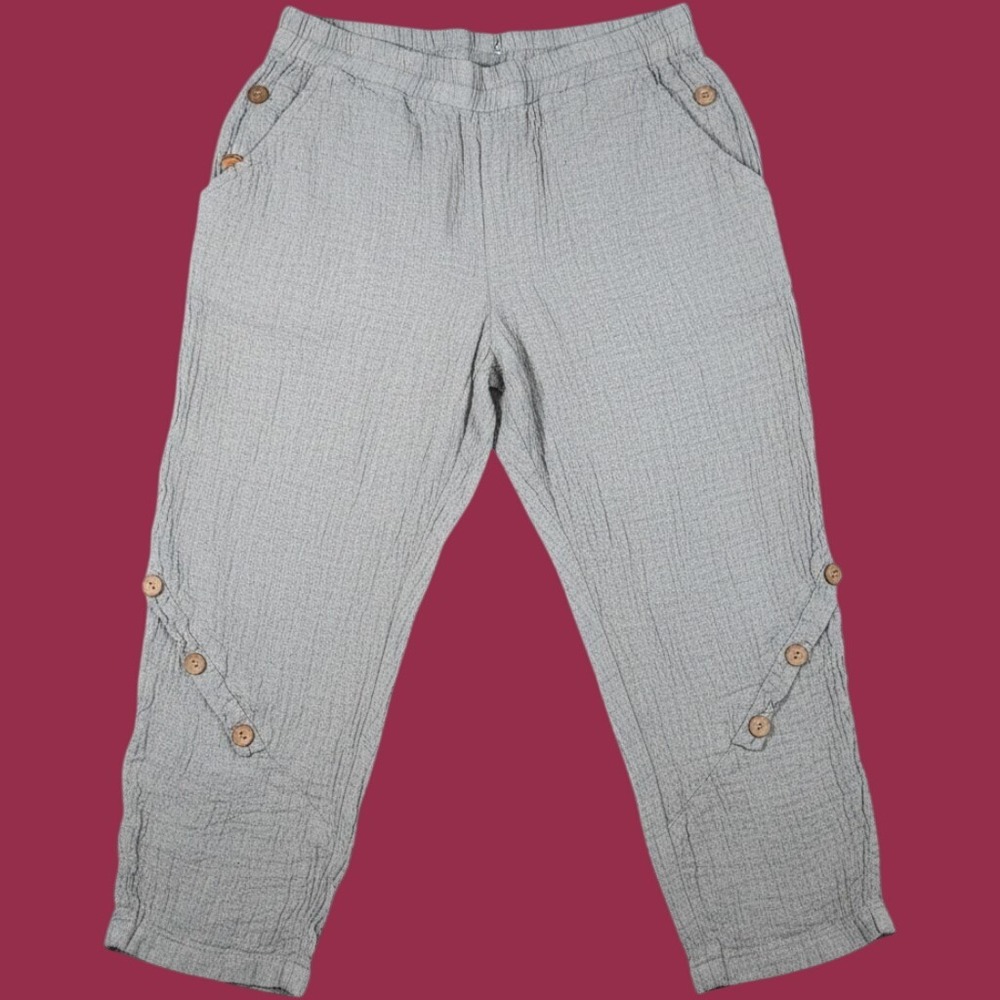 Luukaa Capri Pants Women's 5 Grey Relaxed Cropped Lagenlook Linen Blend Casual
